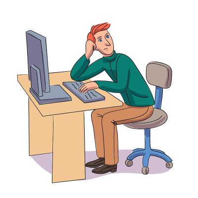 坐在办公桌前工作过度的上班族