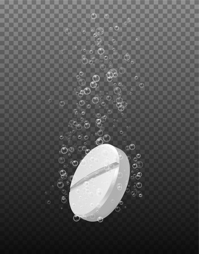 Realistic pill with bubbles