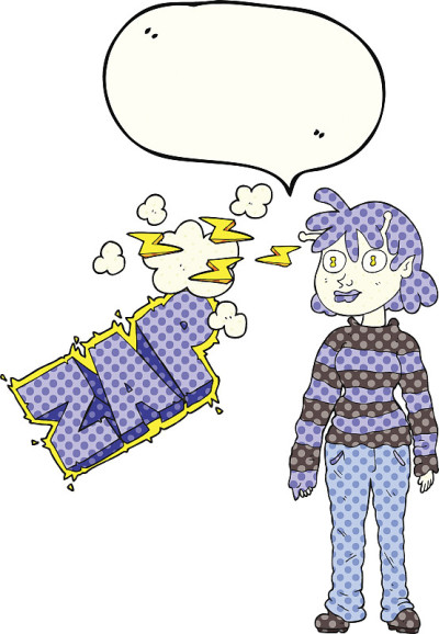 漫画书演讲泡泡卡通随意外星人女孩使用远程拍击
