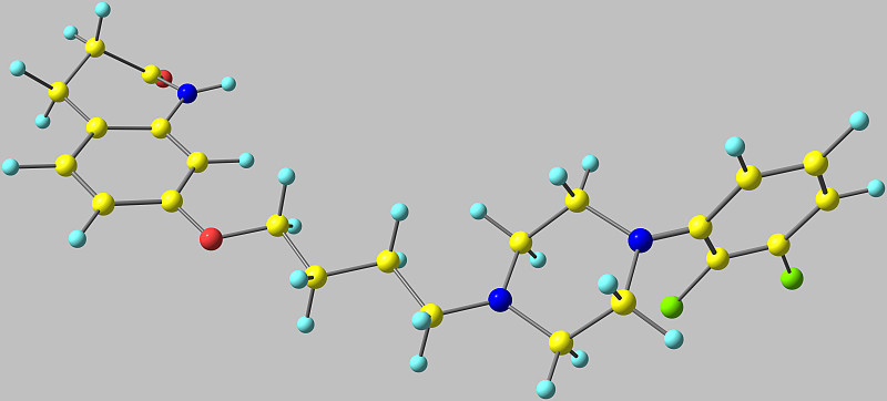 灰色上分离的阿立哌唑分子