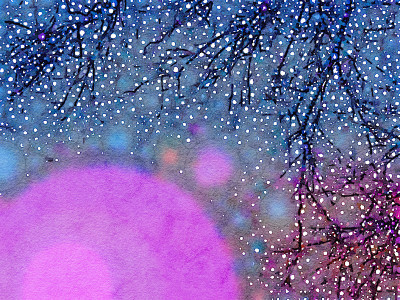 抽象印象派的冬日场景，树枝上有雪