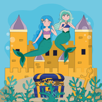 Beautiful and magic mermaid cartoon