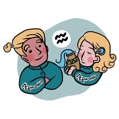 可爱的水瓶座星座卡通矢量插图