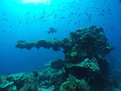 Famous wreck ship Fujikawa maru in Truk lagoon