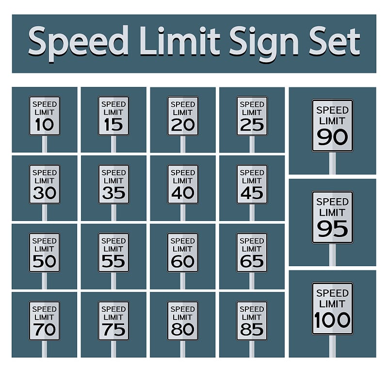 Speed Limit Sign Set Isolate On Black Background,V