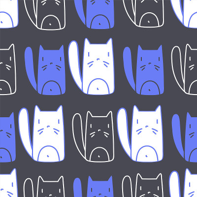 图案无缝动物猫黑白蓝