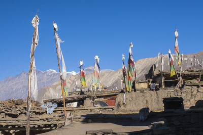 贾科特村的房屋上悬挂着祈祷旗