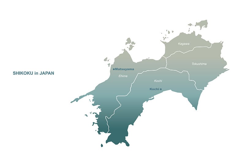 四国的地图。日本区域矢量地图。