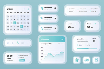 面向医药的GUI元素移动app。在线医疗服务诊所、药店用户界面生成器。独特的ui ux设计工具包矢量
