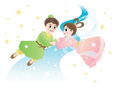 七夕之夜，织女星和牛郎星在银河相遇。