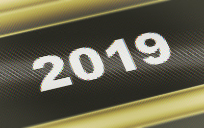 屏幕上是“2019”。3 d演示。