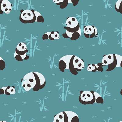 与熊猫家庭矢量图形插图无缝模式