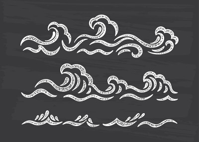 海浪向量集。手绘涂鸦波浪