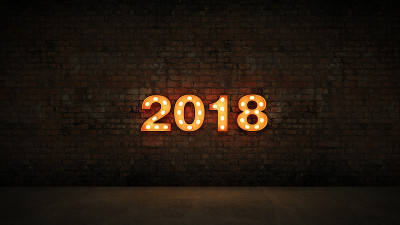 招牌灯2018信标志，新年2018。三维渲染