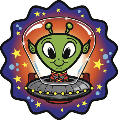可爱的卡通外星人在UFO