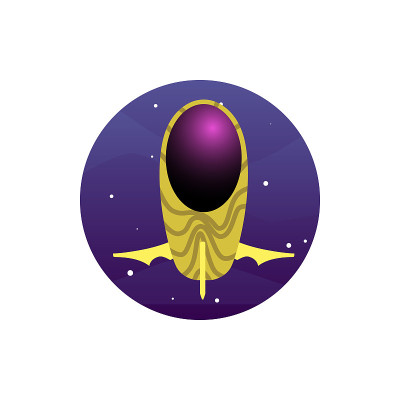圆贴纸与宇宙飞船或火箭，卡通矢量插图孤立。
