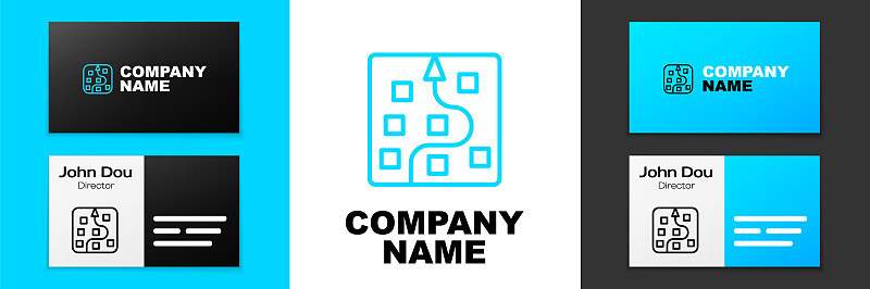 蓝线神经网络图标隔离在白色背景。人工智能AI。Logo设计模板元素。向量