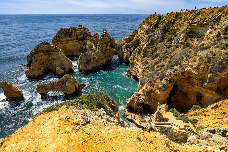 葡萄牙阿尔加维Ponta da Piedade海角悬崖的全景