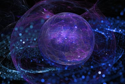 抽象未来的3d插图-空间球体之间的粒子。