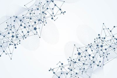 科学网络格局，连接线与点。技术六边形结构或分子连接元件。