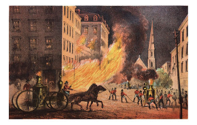 第一世纪的美国插图——1873年——人们在扑灭大楼大火