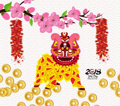 舞狮和放鞭炮庆祝新年