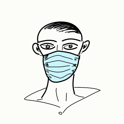 一个戴医用面具的人
