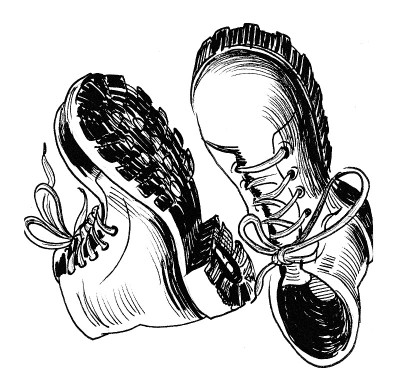 一双靴子。墨水黑白画