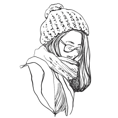 美丽的女人在冬天围巾和帽子。时尚插画。