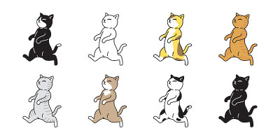 猫矢量小猫印花布图标宠物跑走品种字符卡通涂鸦符号插图设计