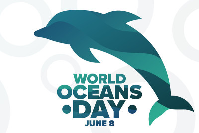 世界海洋日。6月8日。节日的概念。模板的背景，旗帜，卡片，海报与文字题词。向量EPS10插图。