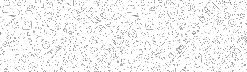 幼儿园教育玩具涂鸦线矢量插图无缝图案。