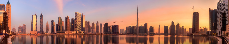 阿联酋迪拜的商业湾和市中心全景