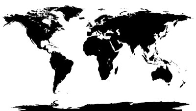 黑色世界地图背景。世界地图模板上的白色背景。