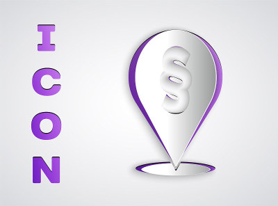 Paper cut Location law icon isolated on grey backg