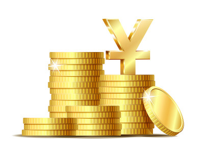 硬币堆有闪亮的黄金元货币符号。矢量图