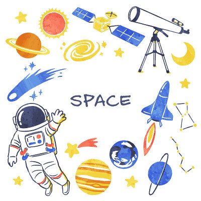 太空和行星的手写插图