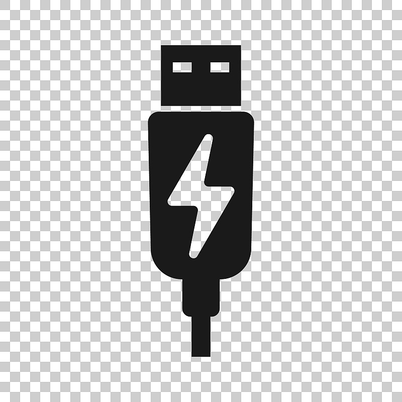 Usb cable icon in transparent style. Electric char