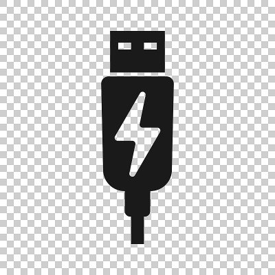 Usb cable icon in transparent style. Electric char