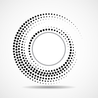 Abstract dotted circles, logo inside with shadow. 