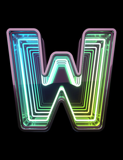 ∞氖字体。月后的光。字母W。