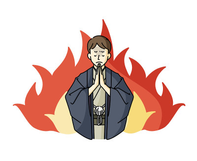 一名身穿和服的男子绝望地祈祷