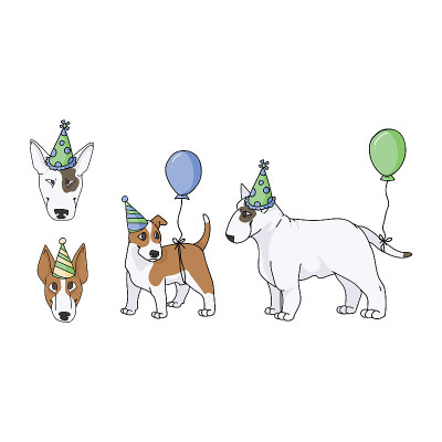 可爱的卡通斗牛梗小狗矢量剪贴画。为犬舍俱乐部准备的纯种犬舍犬。纯种驯养犬为宠物画室吉祥物。孤立的犬类
