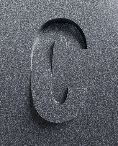 倾斜的3d字体雕刻和挤压从表面字母C
