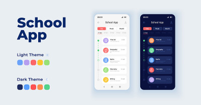 学校app卡通智能手机界面矢量模板集
