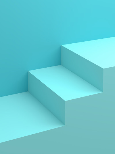 商品放置的背景是淡蓝色的楼梯图案。3 d场景。