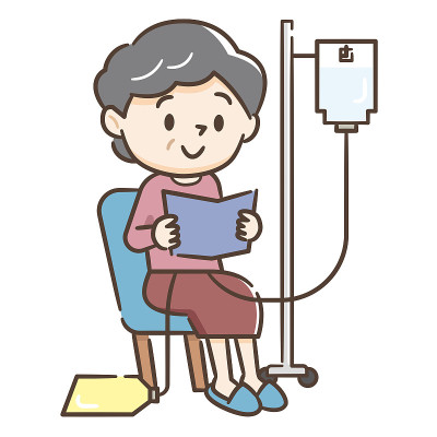 图示:一位接受腹膜透析的老年妇女