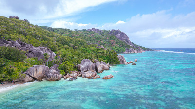 塞舌尔拉迪格的Anse Source d'Argent海滩的美丽风景
