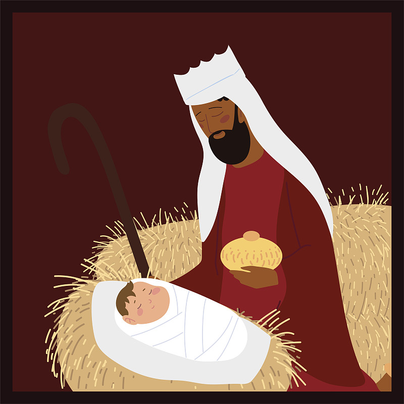 nativity baby jesus with melchior wise king manger