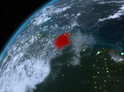 地球上的苏里南在太空中